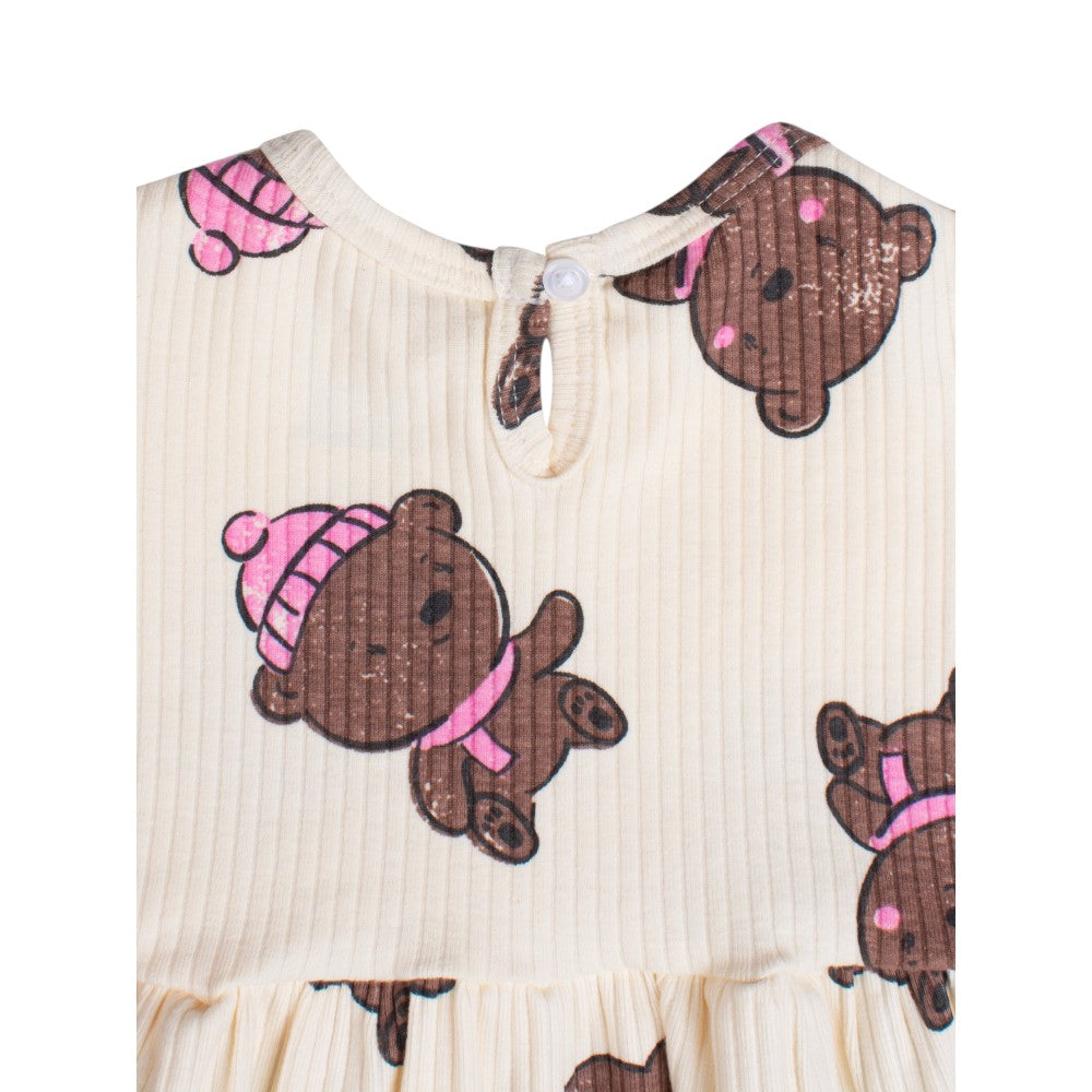 Teddy Bear Design Infant Frock – Soft Doria 100%Cotton Fabric, Stretchable Baby Dress