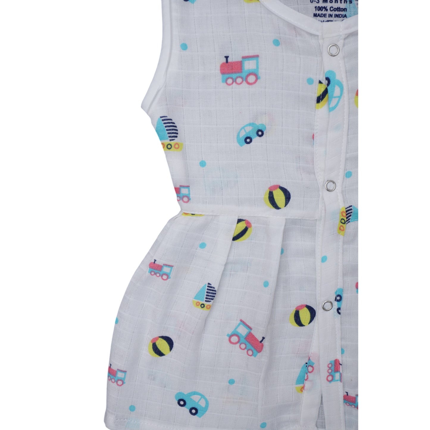 Muslin Cotton Baby Frock – Soft, Breathable Summer Wear (Cartoon Design) 0-12 Months