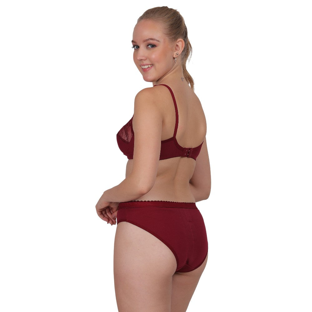 Maroon Lace Set – Soft Cotton Non - Padded Full Cover B cup