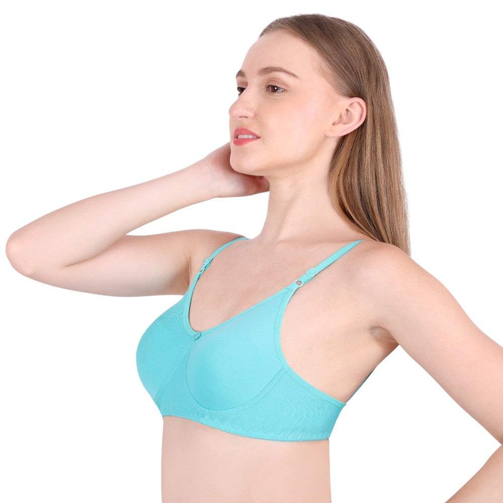 SheWear Cotton T-Shirt Bra – Full Cover, Non-Padded, Wire-Free-Aqua blue