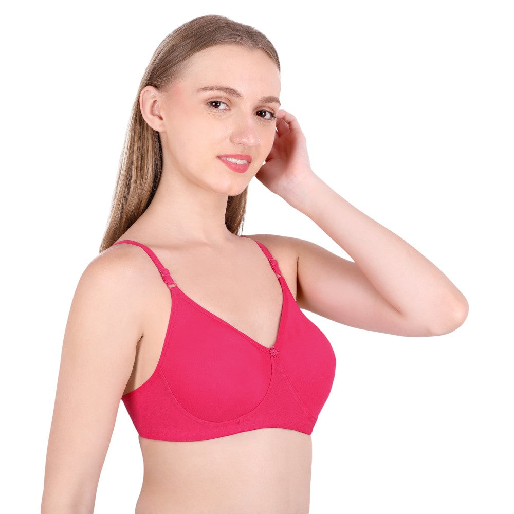 SheWear Cotton T-Shirt Bra – Full Cover, Non-Padded, Wire-Free-Rose Red