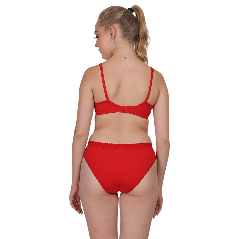 Red Lace Set – Soft Cotton Non - Padded Full Cover B cup