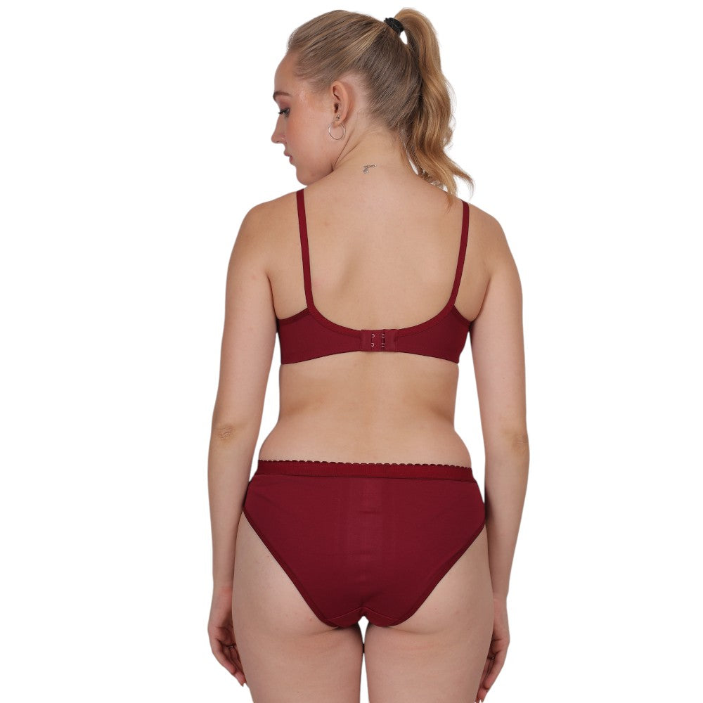Maroon Lace Set – Soft Cotton Non - Padded Full Cover B cup