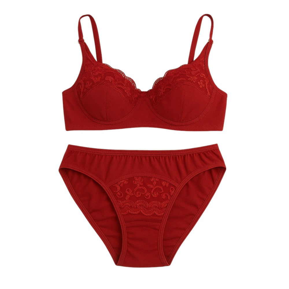 Maroon Lace Set – Soft Cotton Non - Padded Full Cover B cup