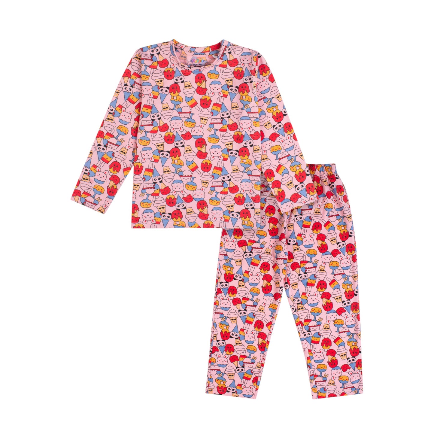 100% Cotton Ice Cream Design Coord Set – Stretchable & Comfortable Kids Outfit