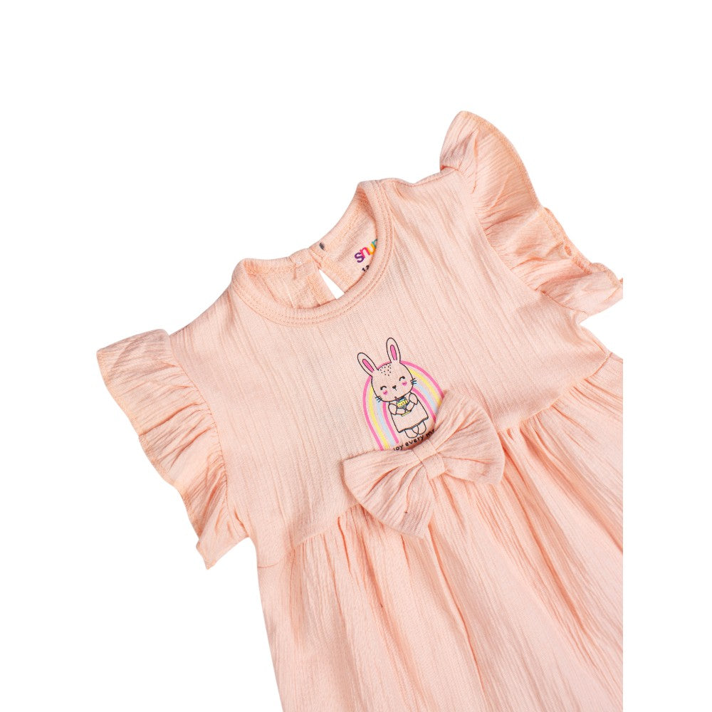 Infant Frock with cartoon print peach color