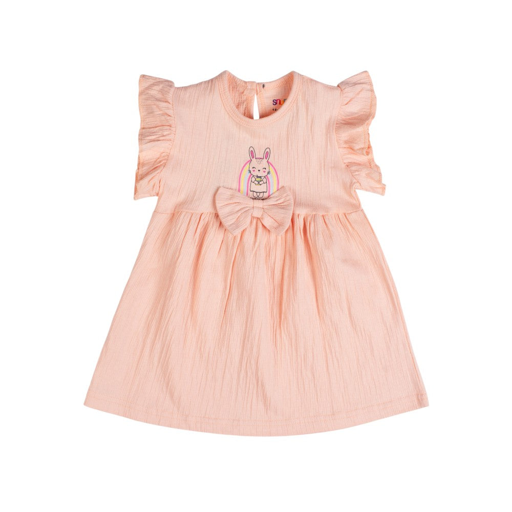 Infant Frock with cartoon print peach color