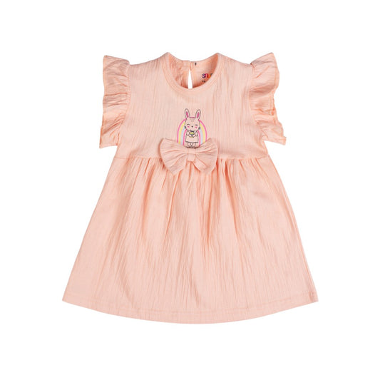 Infant Frock with cartoon print peach color