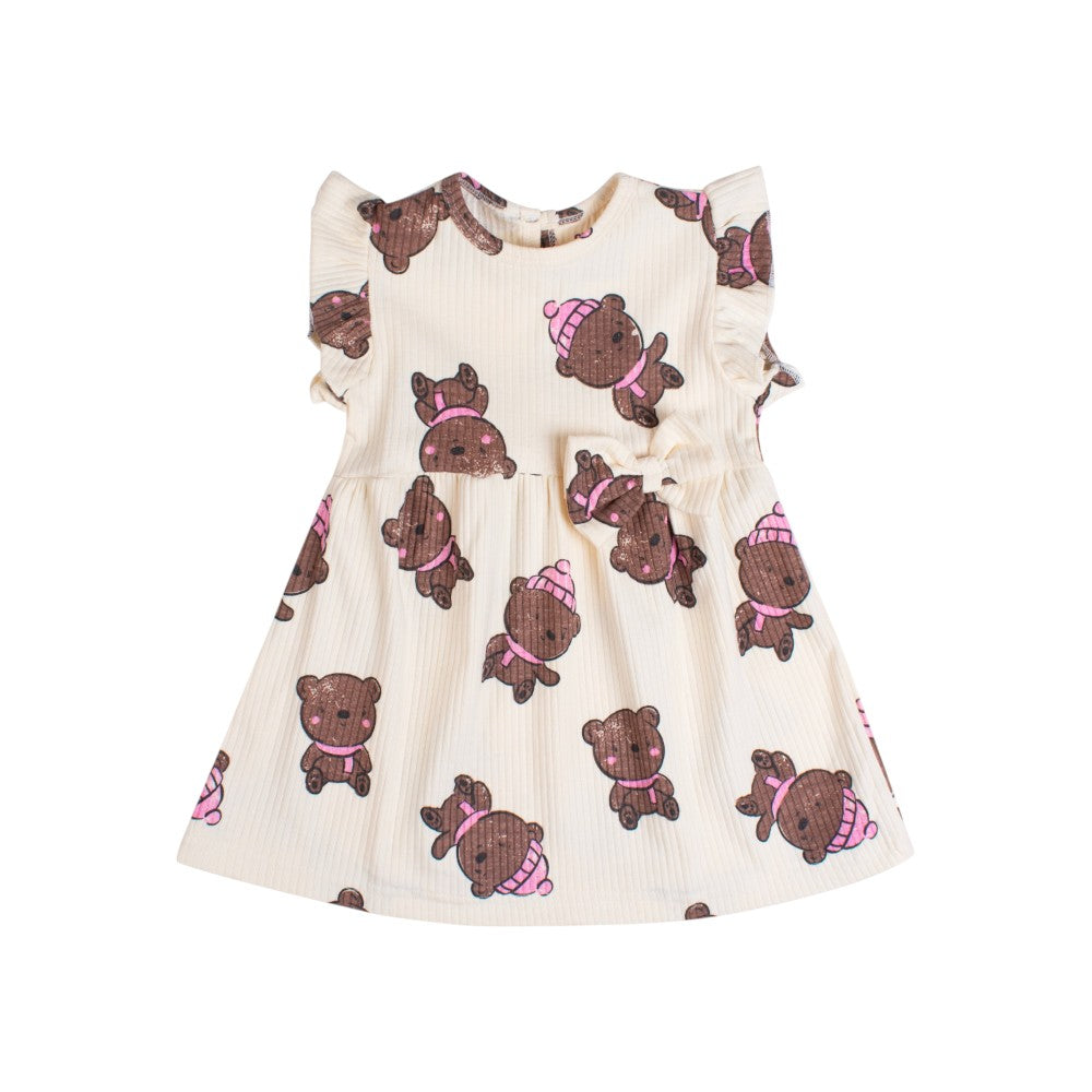 Teddy Bear Design Infant Frock – Soft Doria 100%Cotton Fabric, Stretchable Baby Dress