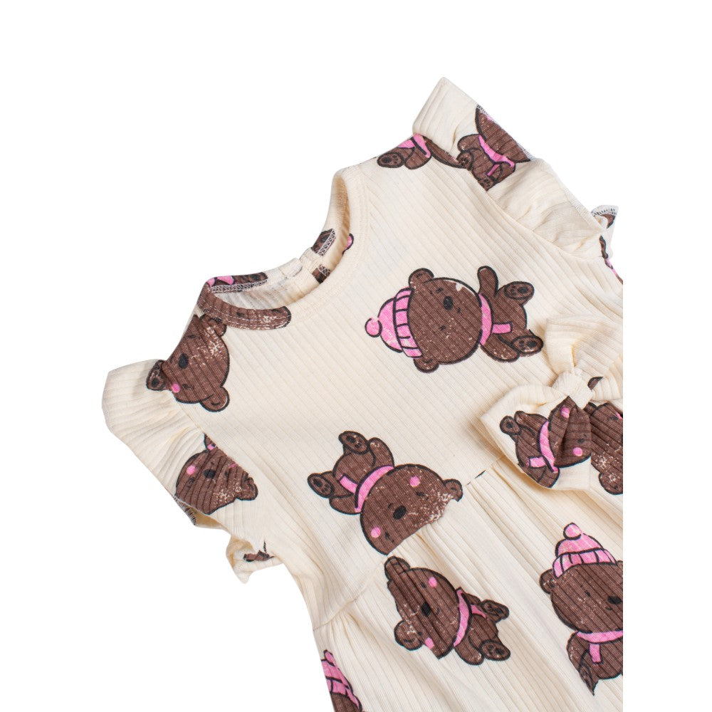 Teddy Bear Design Infant Frock – Soft Doria 100%Cotton Fabric, Stretchable Baby Dress