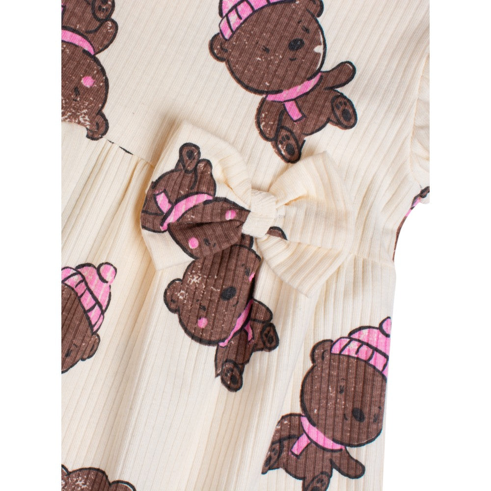Teddy Bear Design Infant Frock – Soft Doria 100%Cotton Fabric, Stretchable Baby Dress