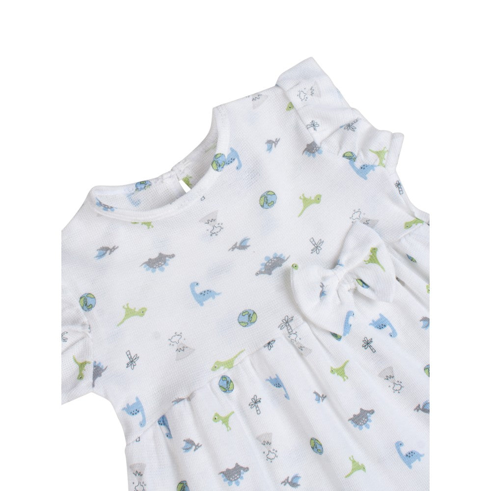 White printed Infant Frock waffle (6 to 24 Months)