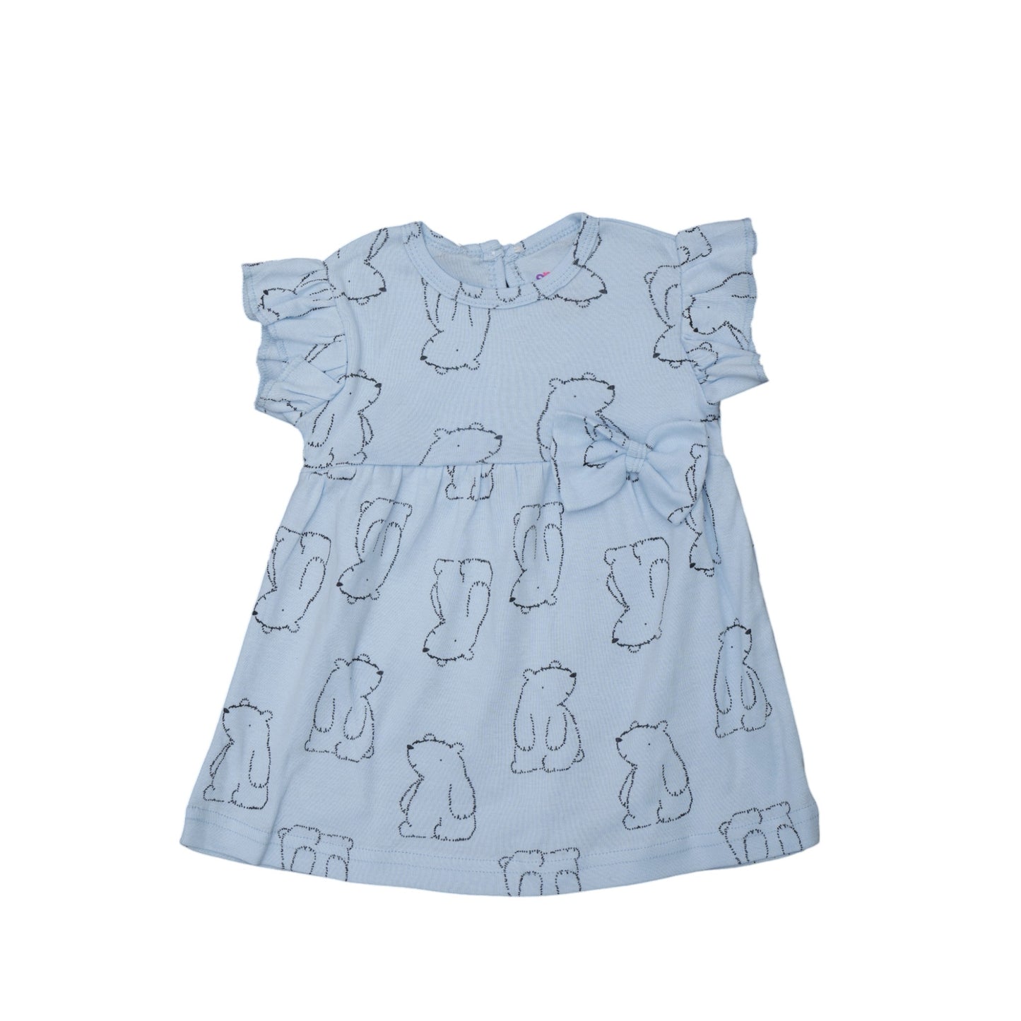 100% Cotton Baby Frock with Adorable Bear Design – Soft, Stretchable, and Comfortable Infant Dress