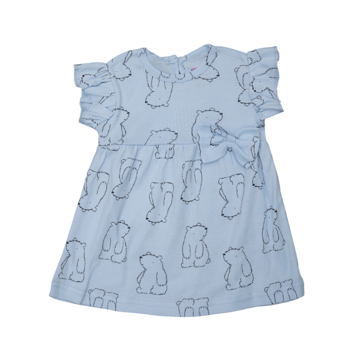 100% Cotton Baby Frock with Adorable Bear Design – Soft, Stretchable, and Comfortable Infant Dress