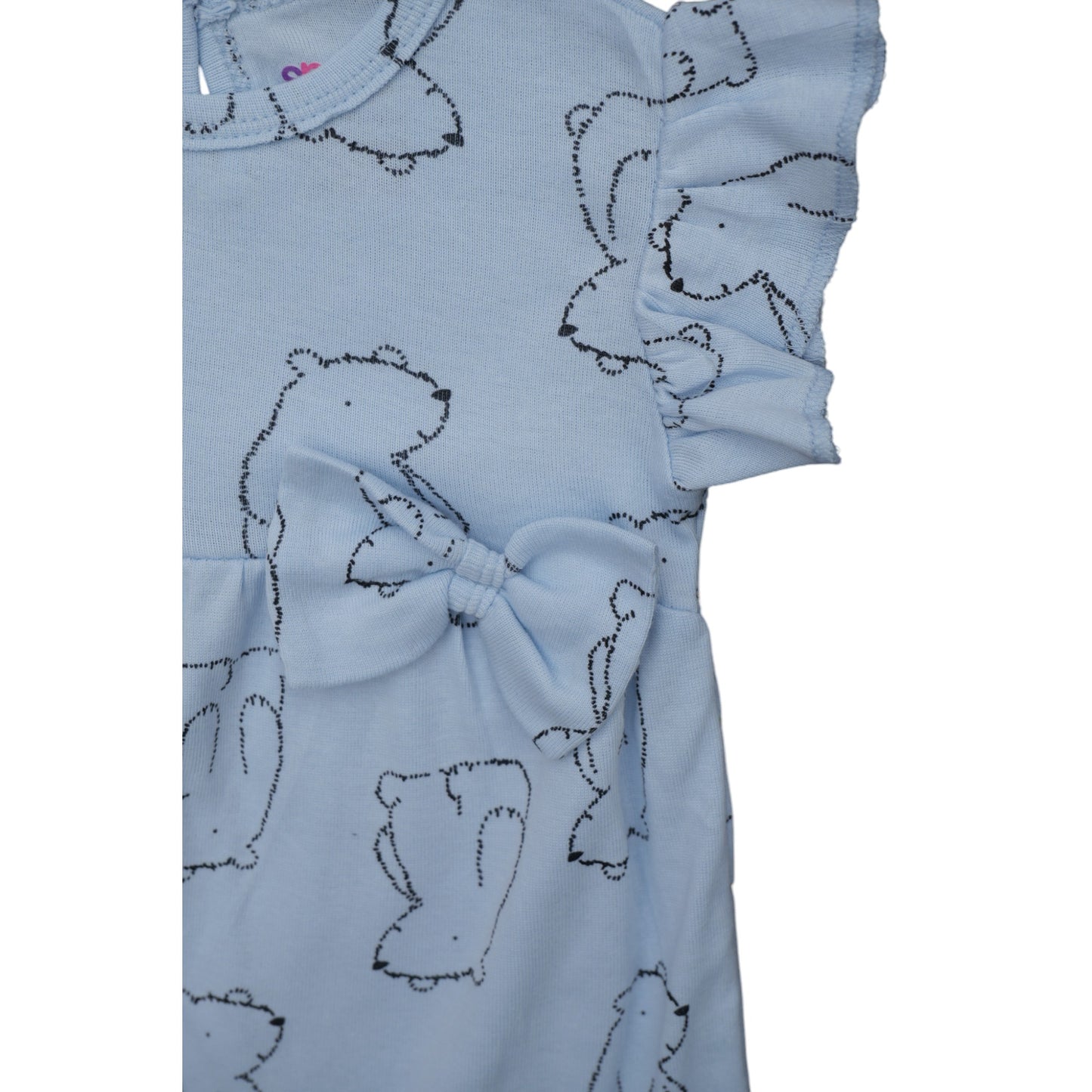 100% Cotton Baby Frock with Adorable Bear Design – Soft, Stretchable, and Comfortable Infant Dress