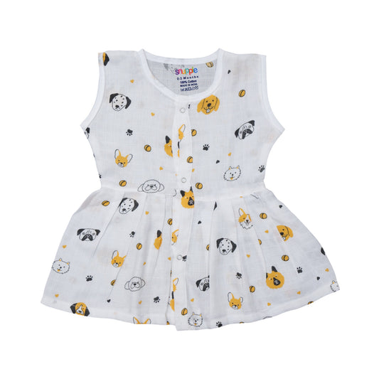 Muslin Cotton Baby Frock – Soft, Breathable Summer Wear for 0 to 12 Months (Animal Print)