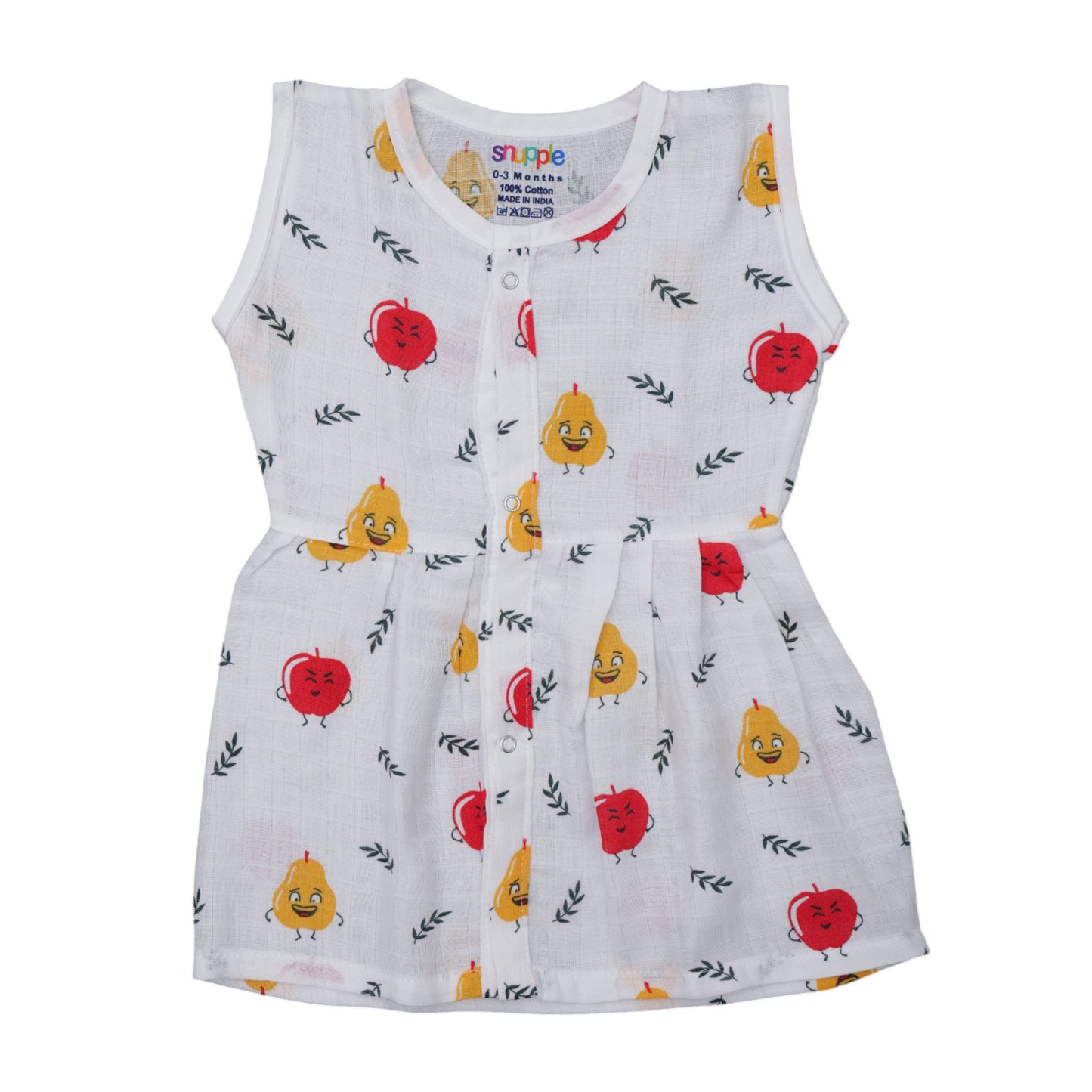 Muslin Cotton Baby Frock – Soft, Breathable Summer Wear (fruits Design) 0-12 Months