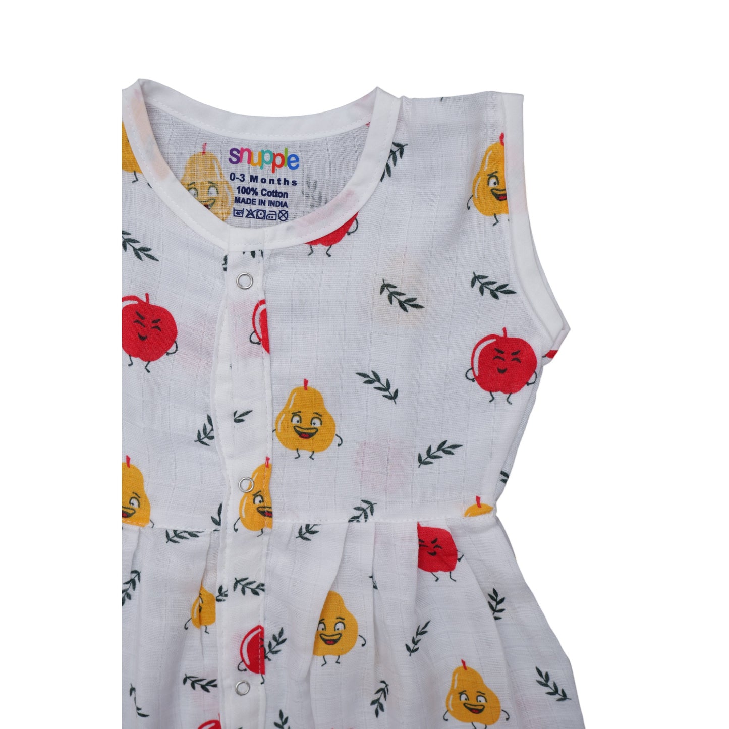 Muslin Cotton Baby Frock – Soft, Breathable Summer Wear (fruits Design) 0-12 Months