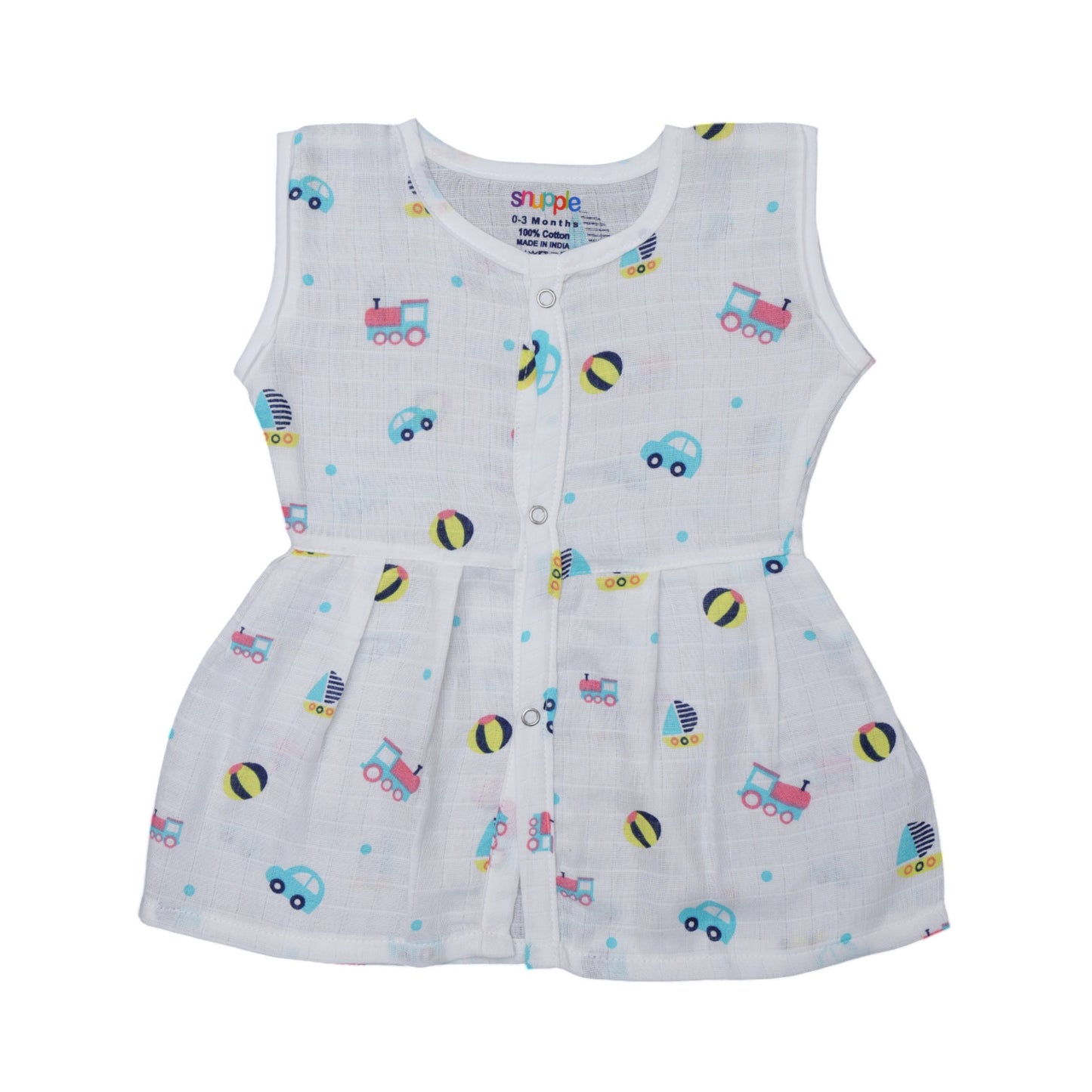 Muslin Cotton Baby Frock – Soft, Breathable Summer Wear (Cartoon Design) 0-12 Months
