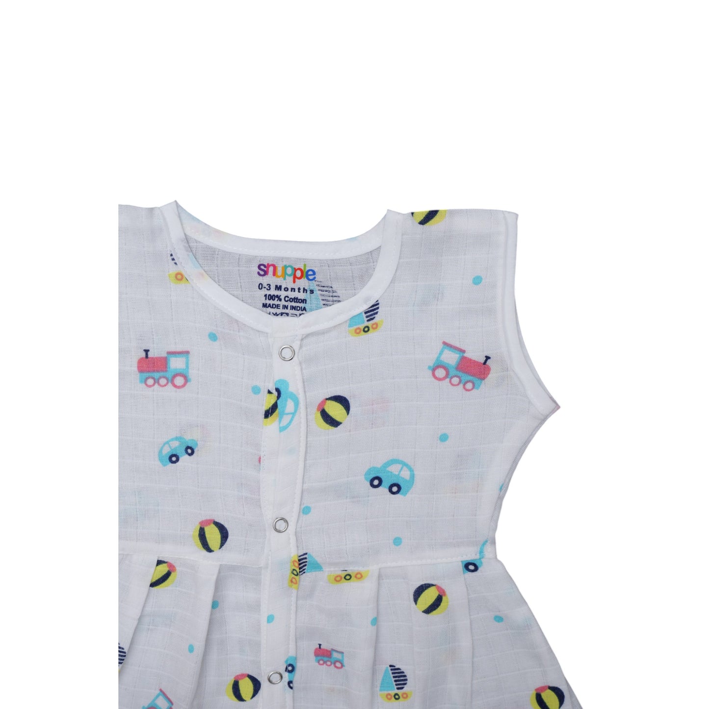 Muslin Cotton Baby Frock – Soft, Breathable Summer Wear (Cartoon Design) 0-12 Months