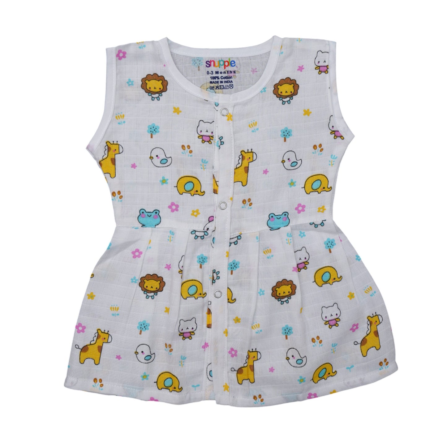 Muslin Cotton Baby Frock – Soft, Breathable Summer Wear (Cute Design) 0-12 Months