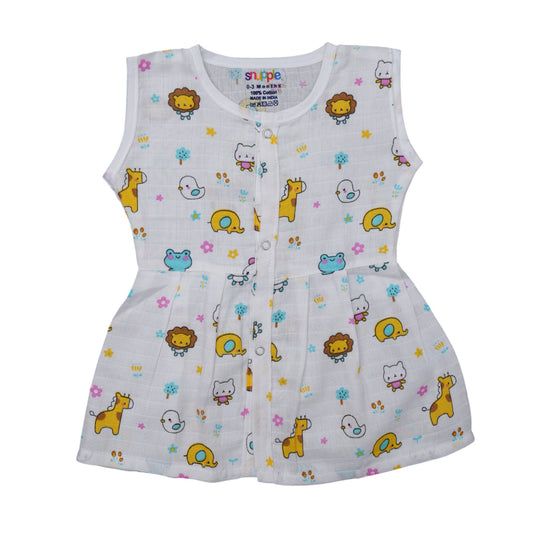 Muslin Cotton Baby Frock – Soft, Breathable Summer Wear (Cute Design) 0-12 Months