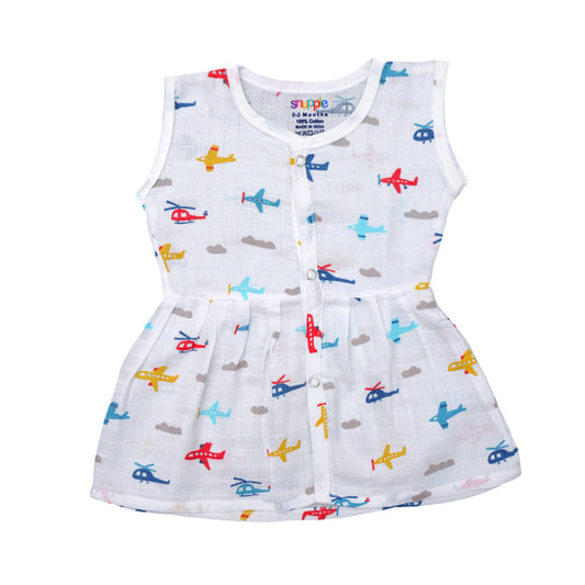Muslin Cotton Baby Frock – Soft, Breathable Summer Wear for 0 to 12 Months (Cartoon)