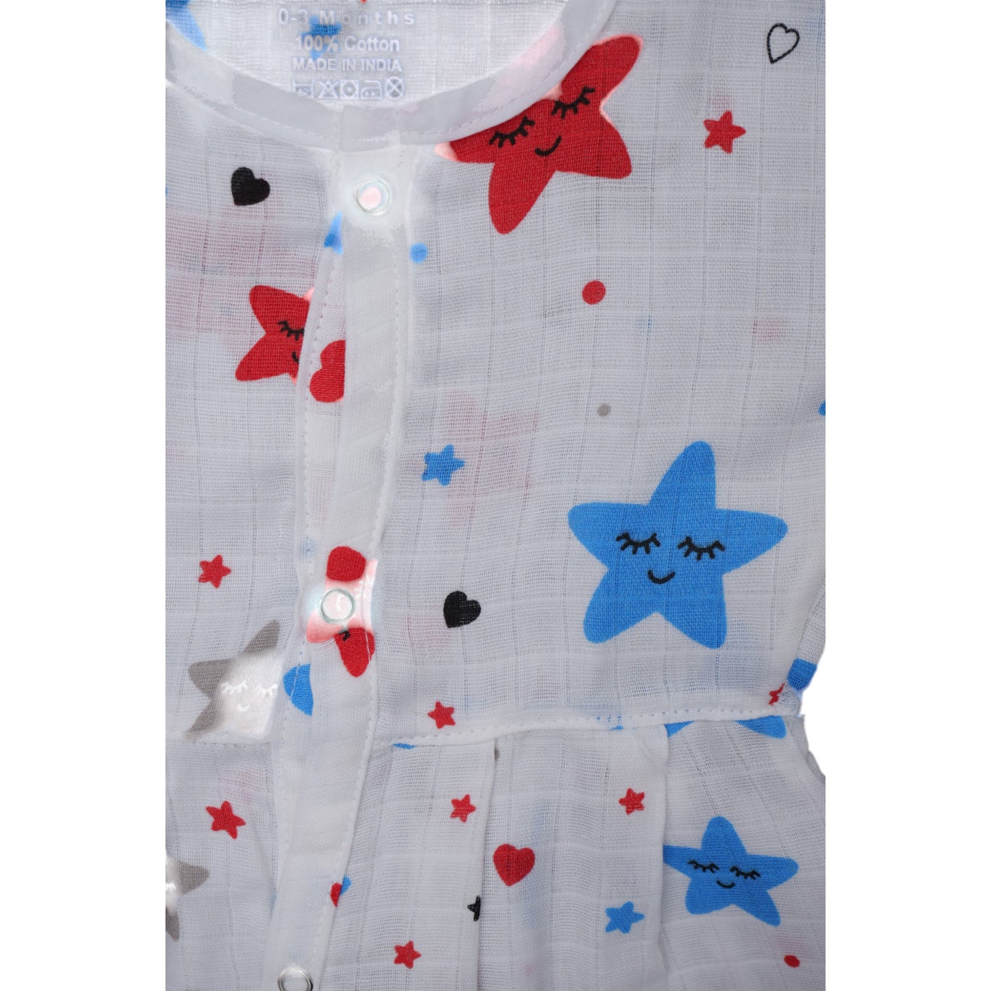 Muslin Cotton Baby Frock – Soft, Breathable Summer Wear for 0 to 12 Months (Star Design)