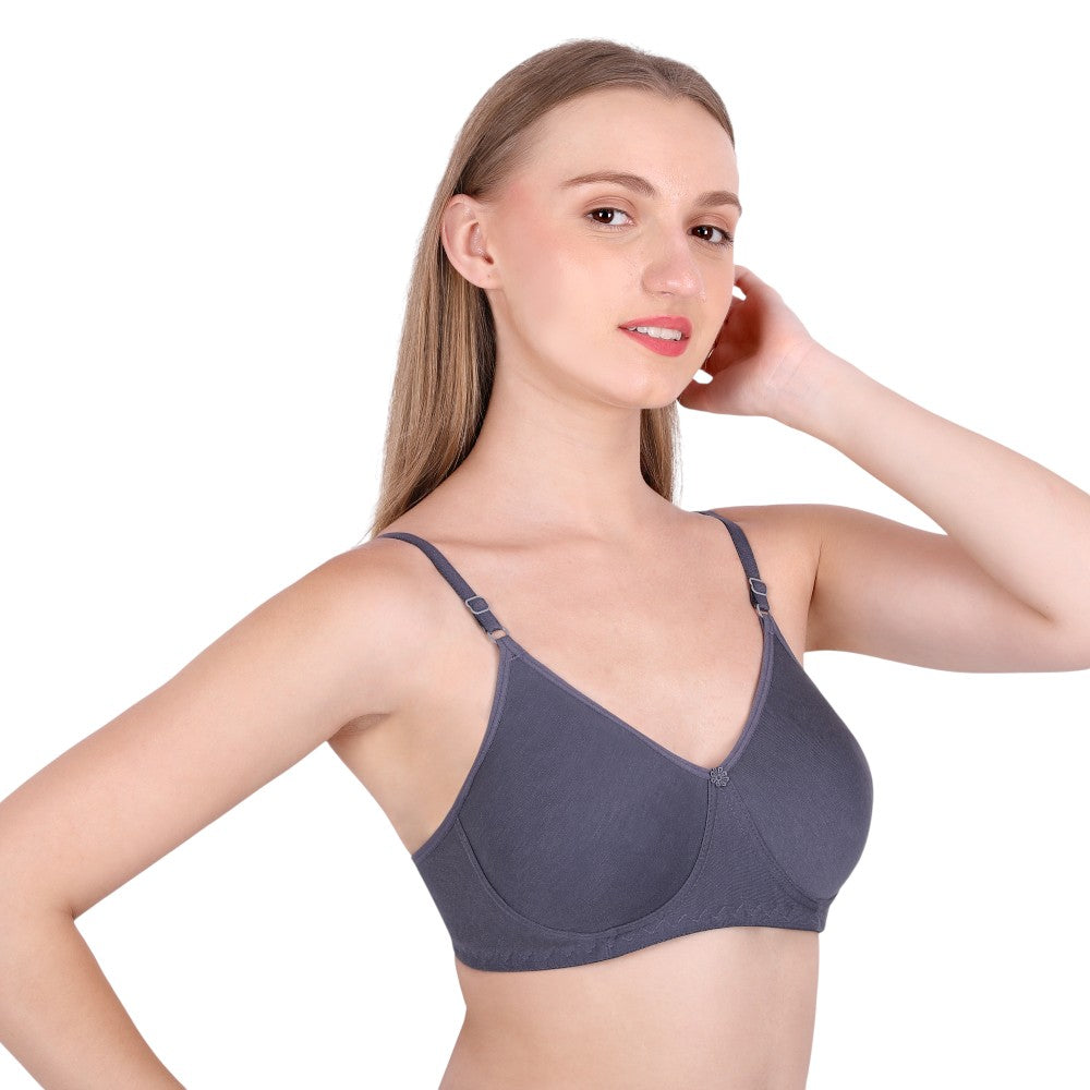 SheWear Cotton T-Shirt Bra – Full Cover, Non-Padded, Wire-Free-Charcoal Grey
