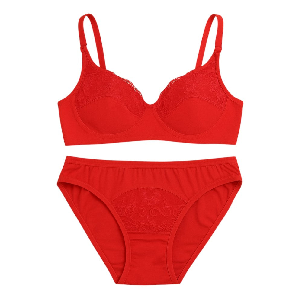 Red Lace Set – Soft Cotton Non - Padded Full Cover B cup