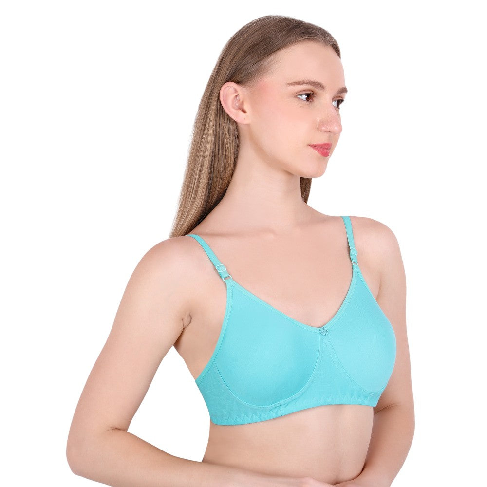 SheWear Cotton T-Shirt Bra – Full Cover, Non-Padded, Wire-Free-Aqua blue
