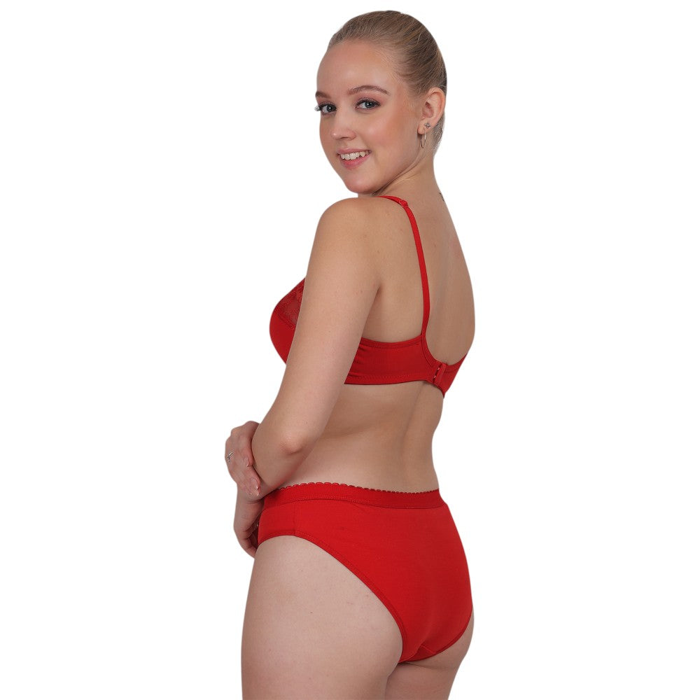 Red Lace Set – Soft Cotton Non - Padded Full Cover B cup