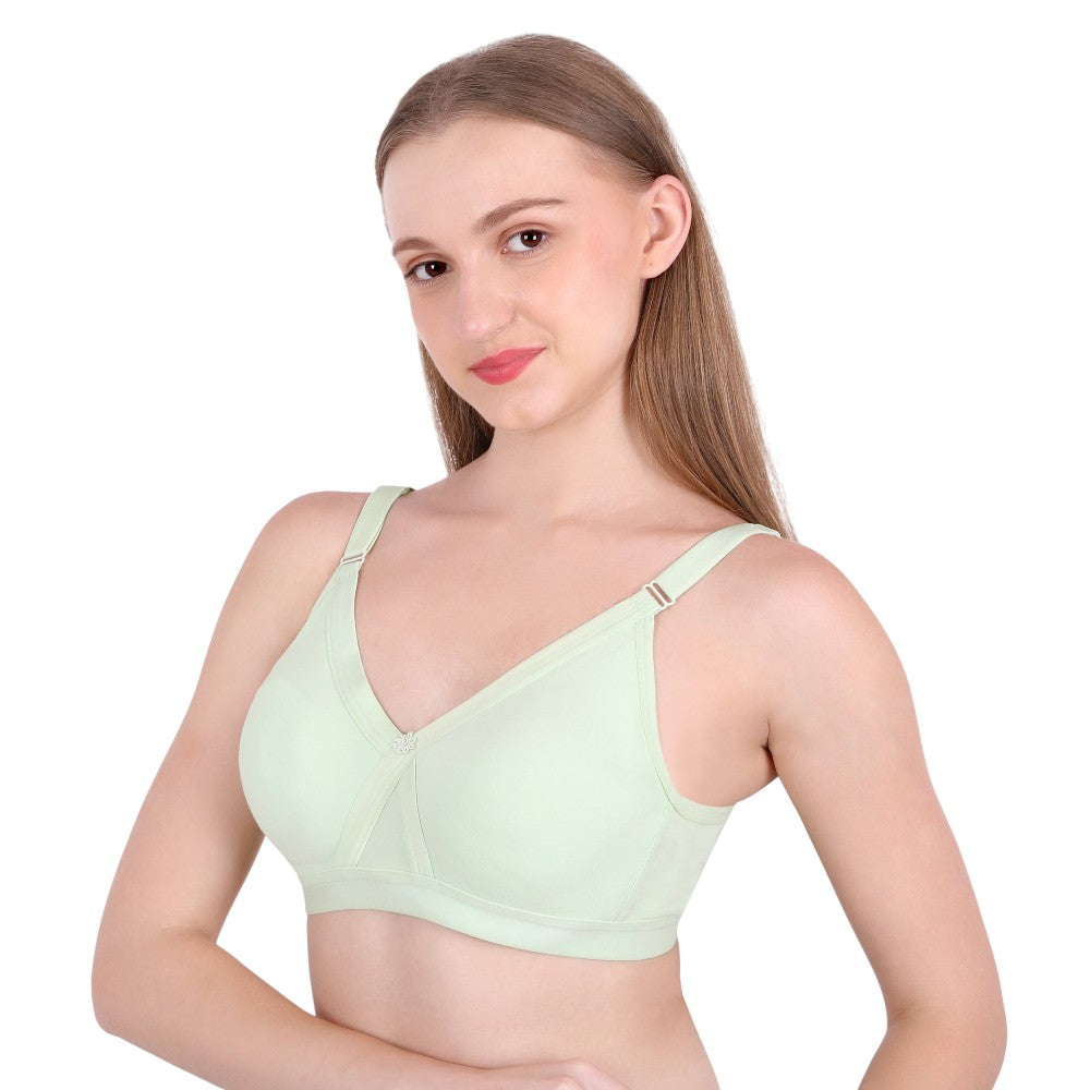 Pista Green Cotton Bra for Women – Cross Mould, Wire-Free, Non-Padded | SheWear