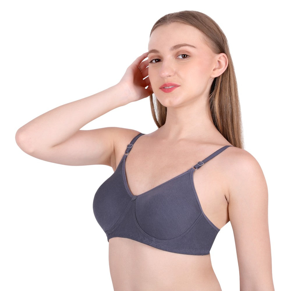 SheWear Cotton T-Shirt Bra – Full Cover, Non-Padded, Wire-Free-Charcoal Grey
