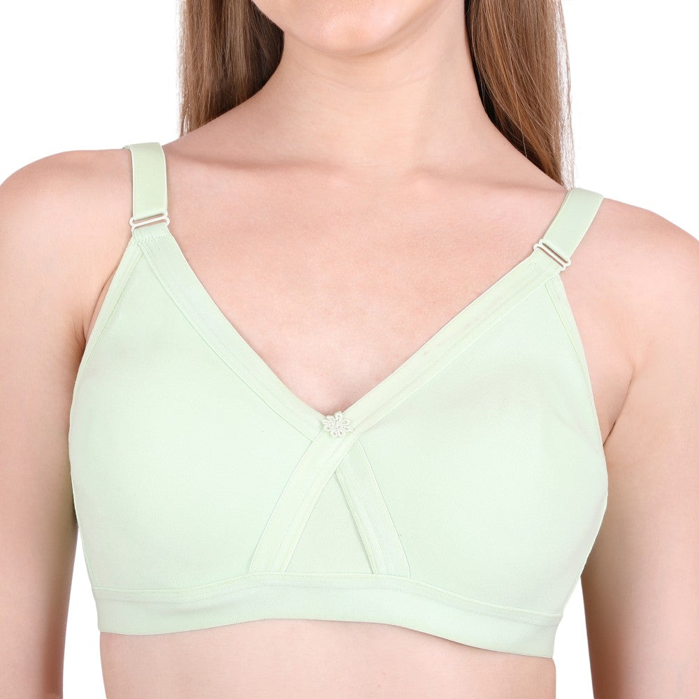 Pista Green Cotton Bra for Women – Cross Mould, Wire-Free, Non-Padded | SheWear