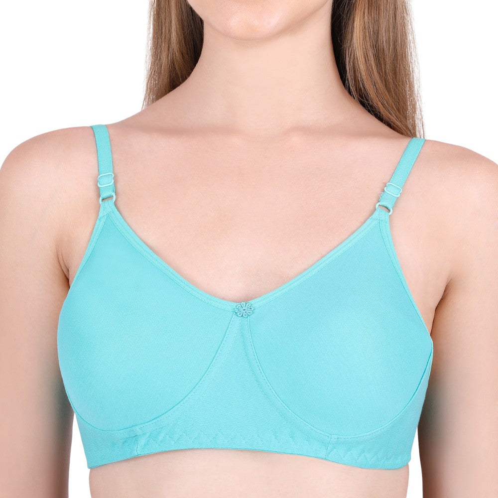 SheWear Cotton T-Shirt Bra – Full Cover, Non-Padded, Wire-Free-Aqua blue