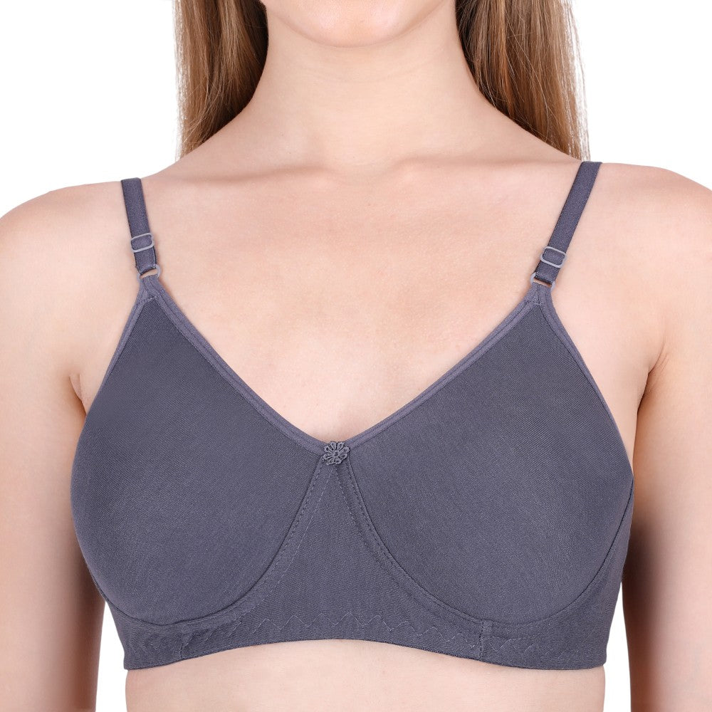 SheWear Cotton T-Shirt Bra – Full Cover, Non-Padded, Wire-Free-Charcoal Grey