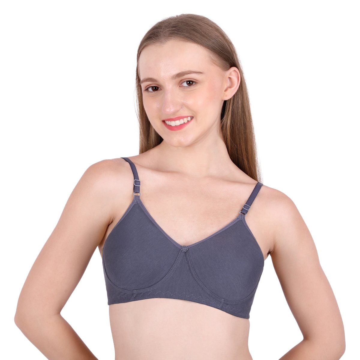SheWear Cotton T-Shirt Bra – Full Cover, Non-Padded, Wire-Free-Charcoal Grey