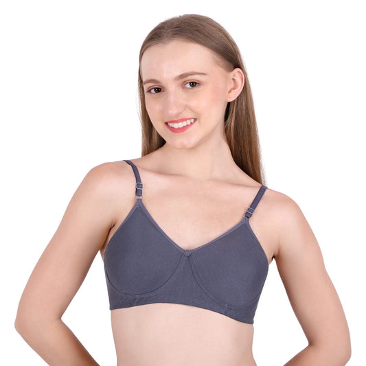 SheWear Cotton T-Shirt Bra – Full Cover, Non-Padded, Wire-Free-Charcoal Grey