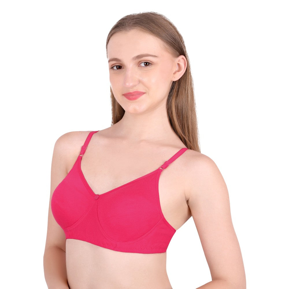 SheWear Cotton T-Shirt Bra – Full Cover, Non-Padded, Wire-Free-Rose Red