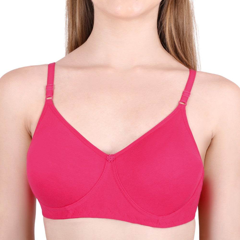 SheWear Cotton T-Shirt Bra – Full Cover, Non-Padded, Wire-Free-Rose Red